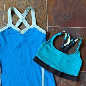 Lululemon Blue sports tank and Teal sports bra, both size 4